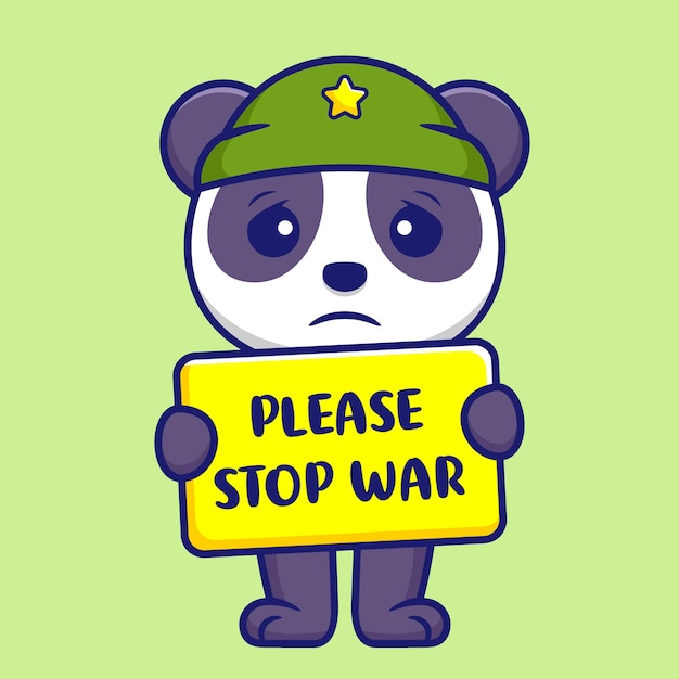 Cute Panda Soldier Holding Sign in Cartoon Animal Vector Illustration Flat Style Concept