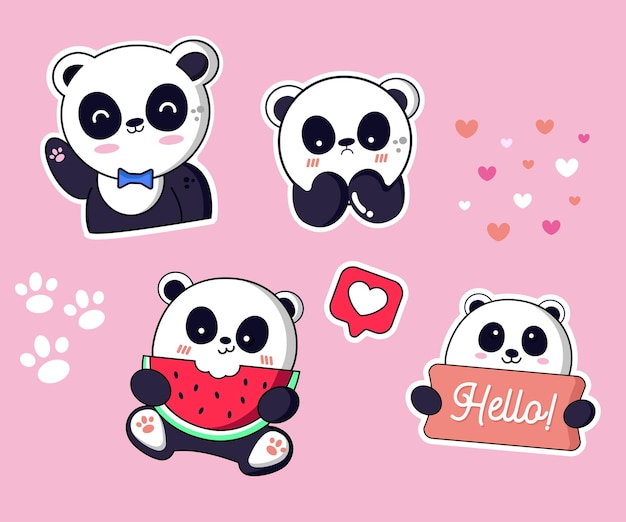 Cute panda sticker Vector Premium