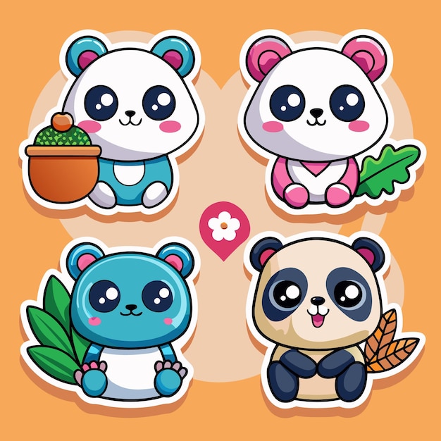 Vector cute panda stickers with adorable expressions