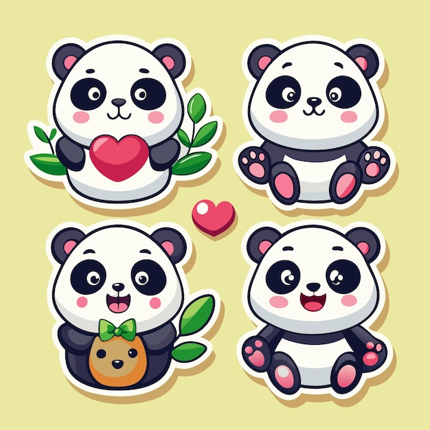 Cute panda stickers with different expressions and accessories