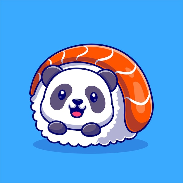 Cute Panda Sushi Cartoon Vector Icon Illustration. Animal Food Icon Concept Isolated Premium Vector. Flat Cartoon Style