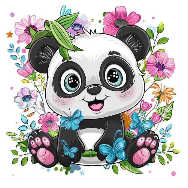 Cute Panda Vector Illustration holding flower panda illustration vector