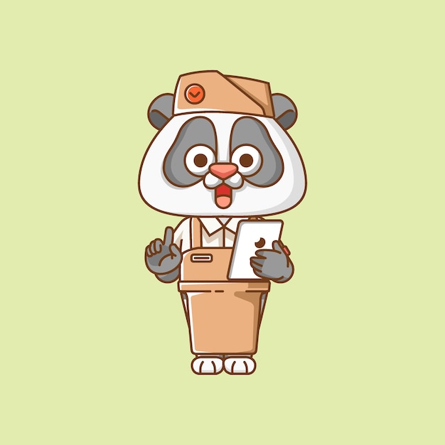 Cute panda waiter animal kawaii chibi character mascot illustration outline style design