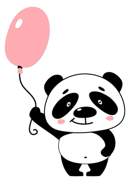 Cute panda with balloon Holiday card funny character