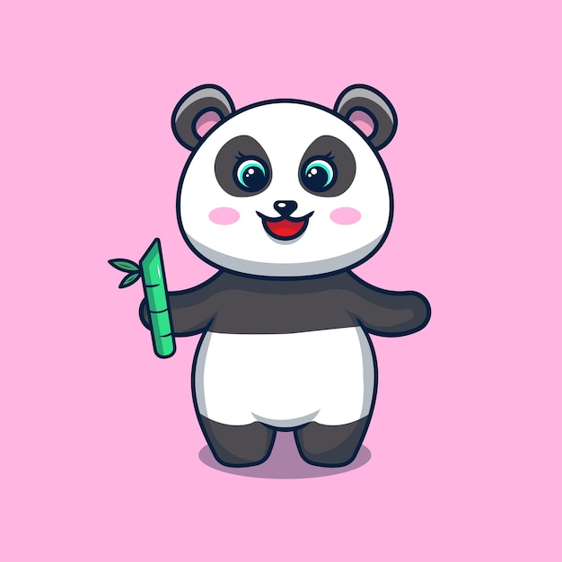 Cute panda with bamboo illustration Panda in kawaii style illustration design Cute panda vector