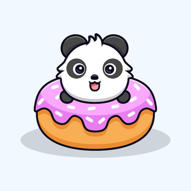 Cute panda with big donuts .animal cartoon mascot vector illustration