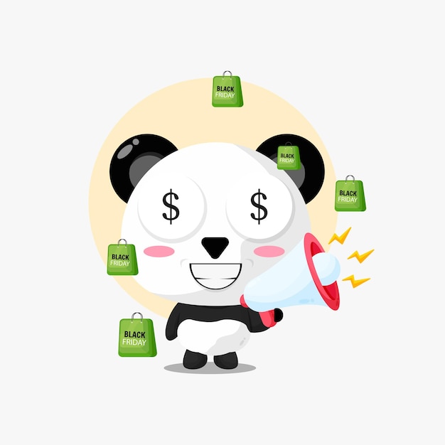 Cute panda with black friday discount illustration