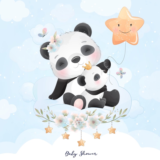 Cute panda with floral illustration