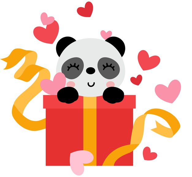 Vector cute panda with gift and hearts