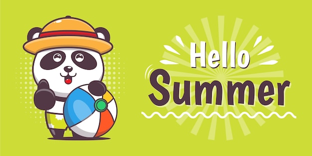 cute panda with summer greeting banner