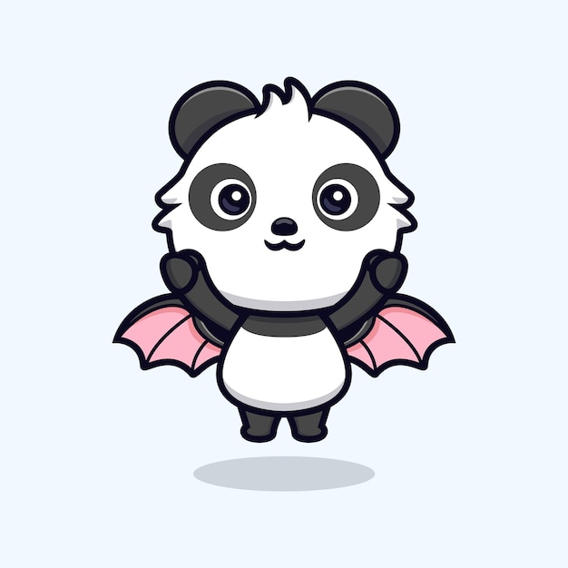 Cute panda with wings fly to the sky. animal cartoon mascot vector illustration