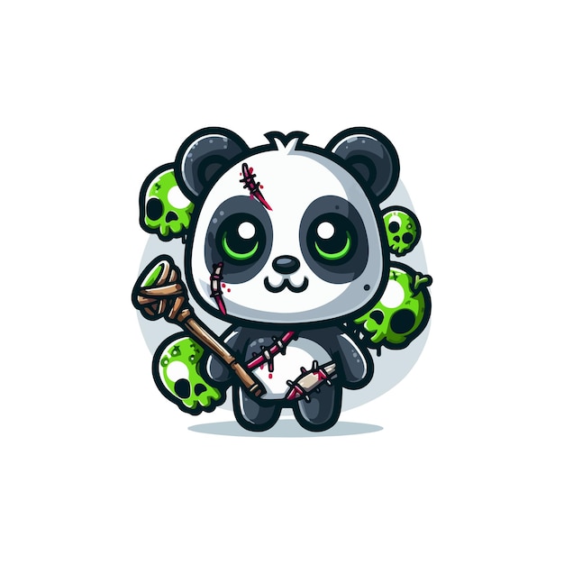 Cute panda zombie cartoon vector icon illustration animal halloween icon concept isolated premium