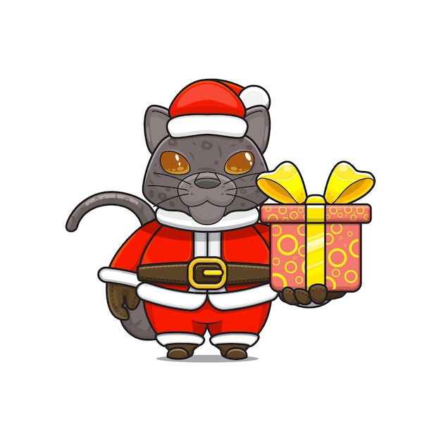 Vector cute panthe giving christmas gifts cartoon animal in santa costume