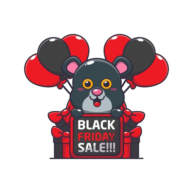 cute panther happy in black friday sale cartoon vector illustration