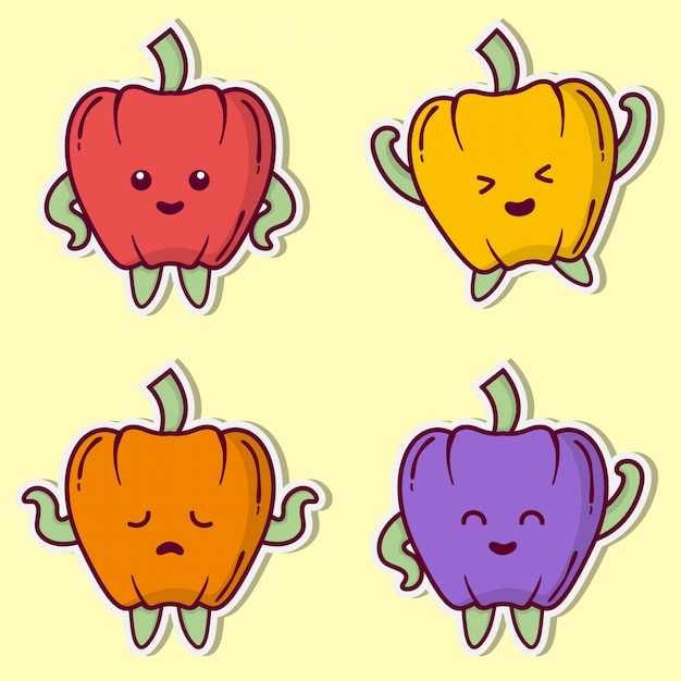 Cute Paprika Illustration Set Collection Sticker. Cartoon Character Bundle