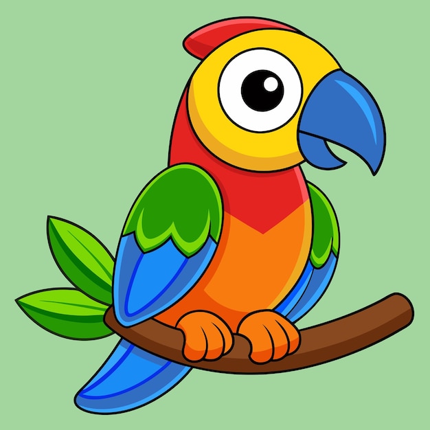 Vector cute parrot bird on the branch cartoon vector icon illustration animal wildlife icon concept isolated premium vector flat cartoon style