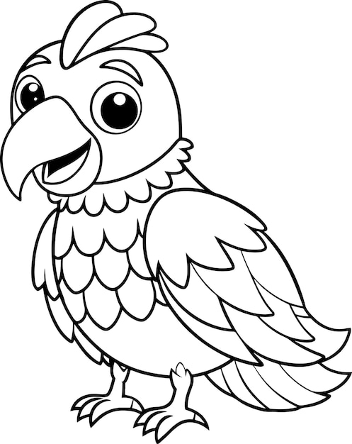 Cute Parrot Doodle Coloring Cartoon Character