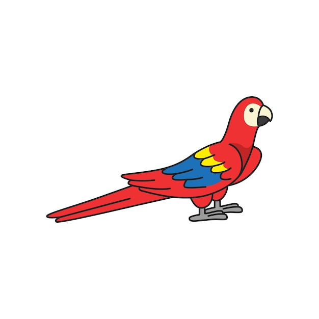 Cute parrot isolated on white background Vector illustration in cartoon style