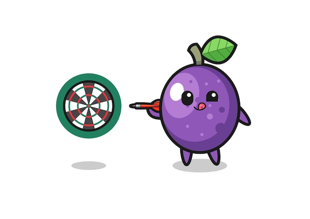 cute passion fruit is playing dart
