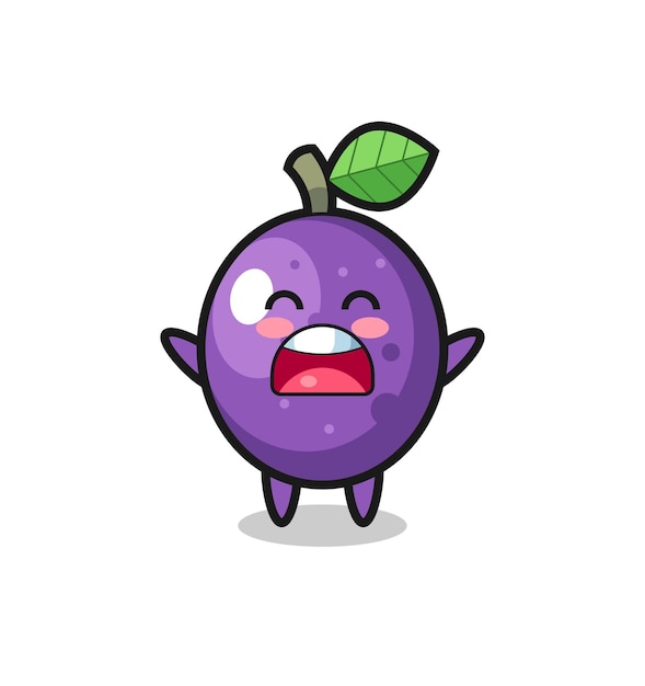 Cute passion fruit mascot with a yawn expression