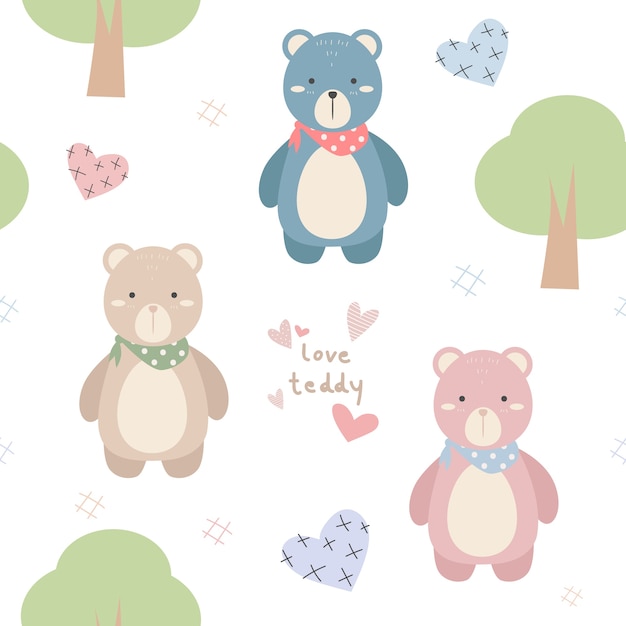 Cute pastel animals cartoon doodle seamless pattern