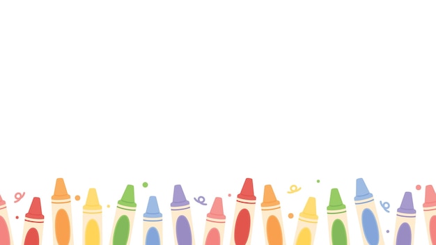 Cute pastel colored crayons seamless bottom border background Flat vector illustration