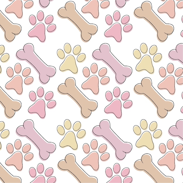 Cute pastel pattern with paws and bones