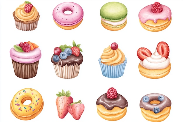 Vector cute pastries desserts collection cartoon