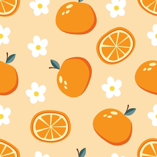 Cute pattern with oranges and white flowers summer fruit pattern