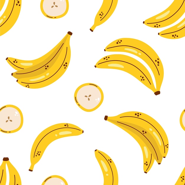 Cute pattern with yellow bananas on white background Banana seamless pattern Tropical fruit