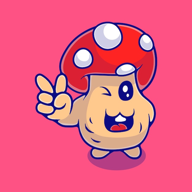 Vector cute peace mushroom illustration suitable for mascot sticker and t-shirt design