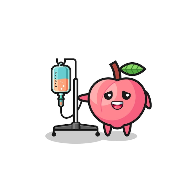 Cute peach character standing with infusion pole cute design