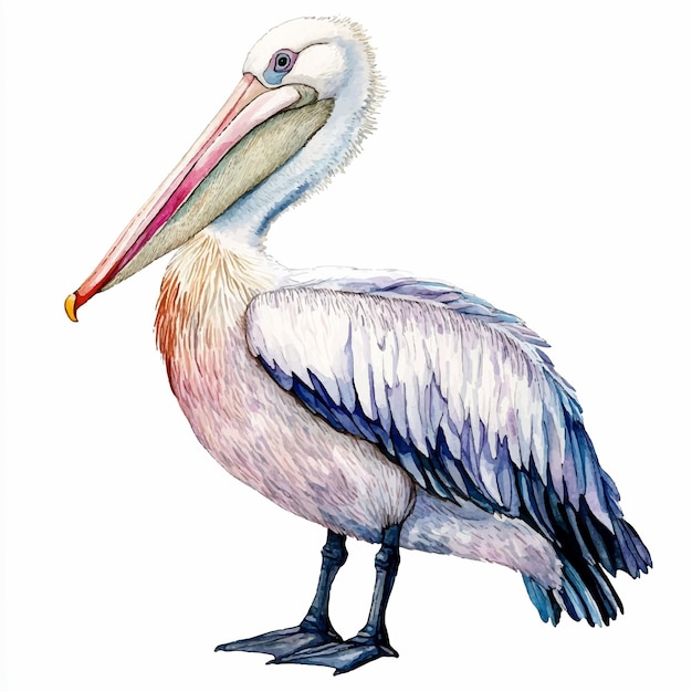 Cute Pelican watercolor clipart illustration isolated