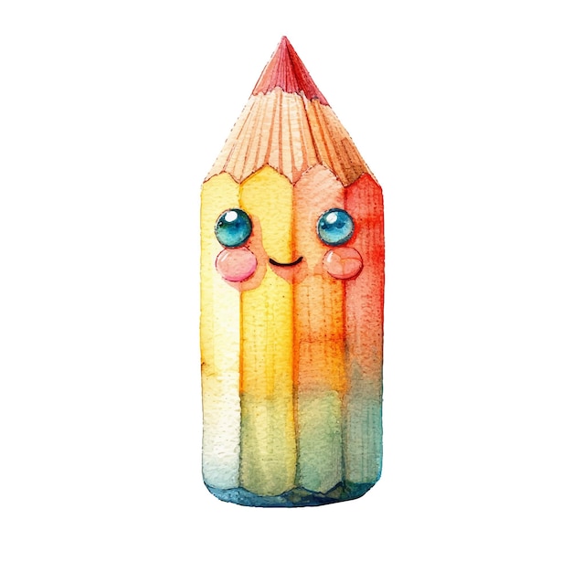 cute pencil vector illustration in watercolour style