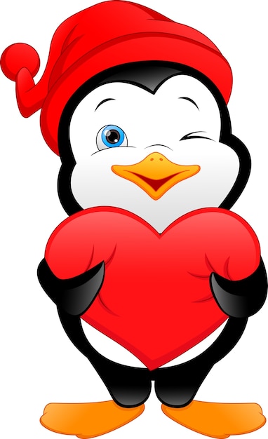 Vector cute penguin cartoon holding love sign