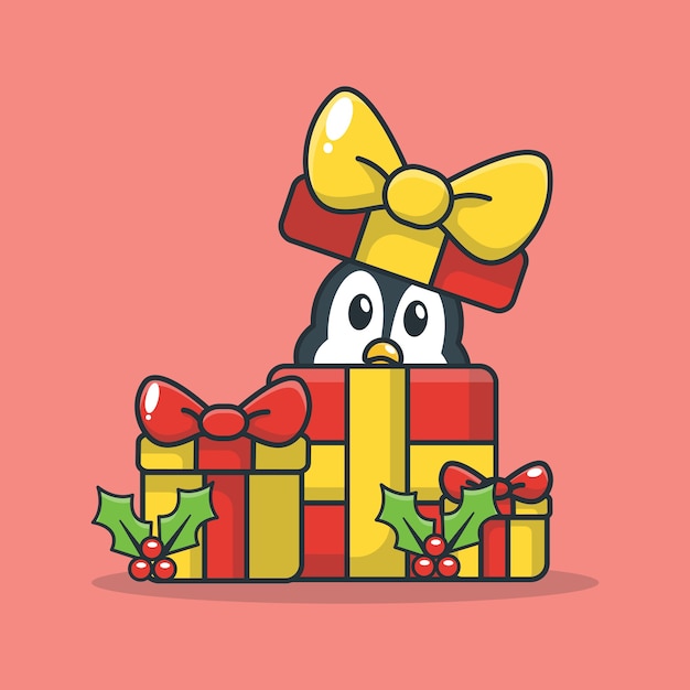 cute penguin in the gift box