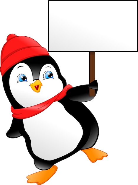 Vector cute penguin holding blank sign