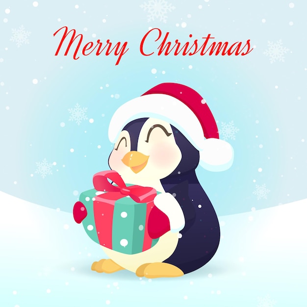 Cute penguin holding gift box