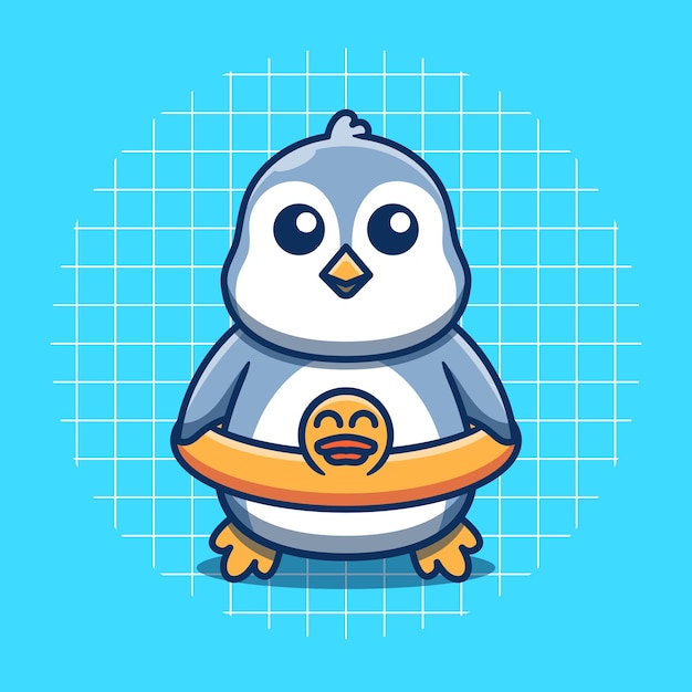 Vector cute penguin mascot wearing duck float vector illustration flat cartoon style