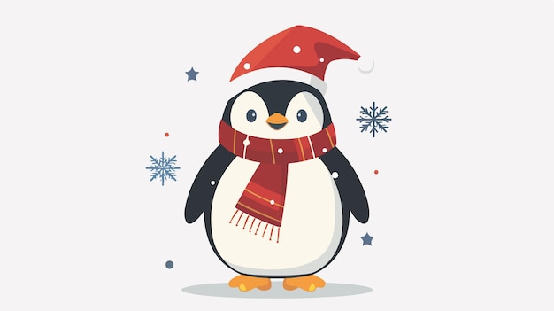 Cute Penguin Merry Christmas Greeting Card Vector Illustration