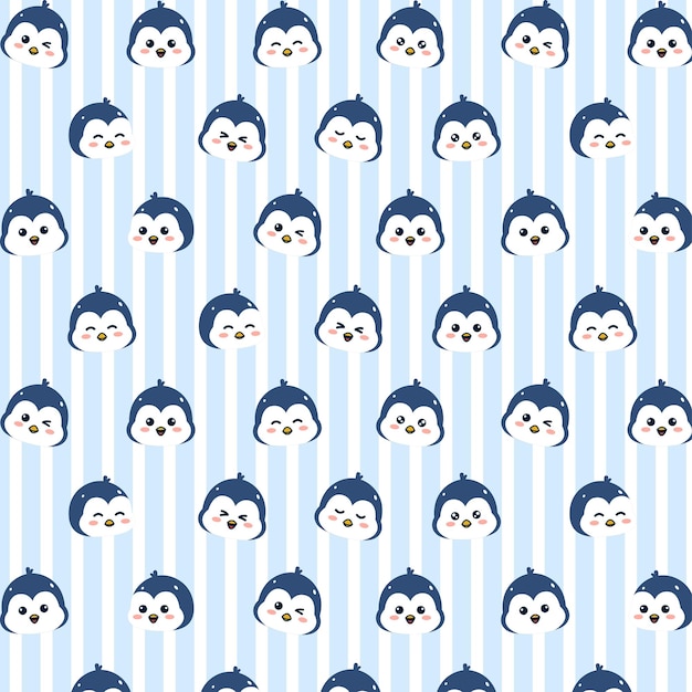 Cute penguin seamless pattern design animal illustration with stripes blue background