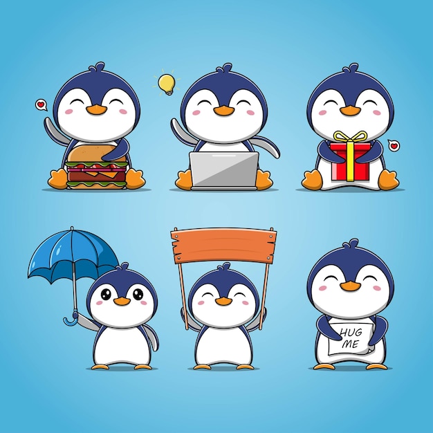 Cute penguin set vector illustration