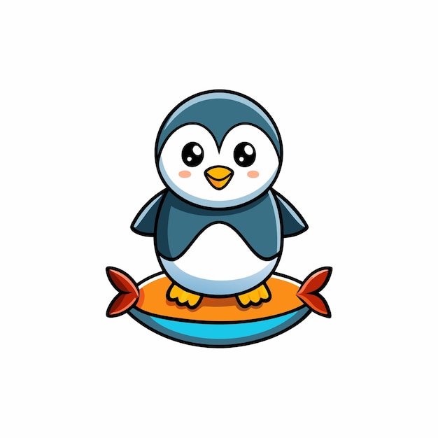 cute penguin sitting on fish cartoon illustration