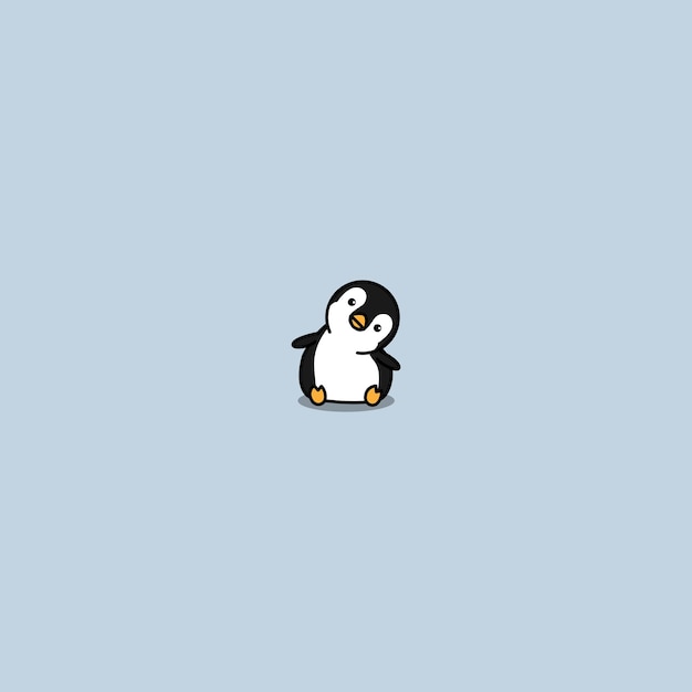 Cute penguin sitting and tilting head cartoon vector illustration