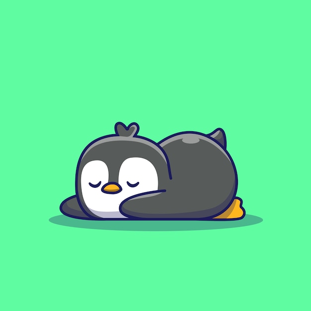 Cute Penguin Sleep Illustration. Animal    . Flat Cartoon Style