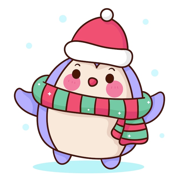 Cute penguin wear santa hat kawaii Christmas cartoon