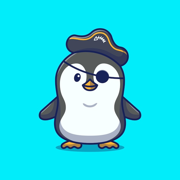 Cute Penguin Wearing Pirate Costume Cartoon Icon Illustration