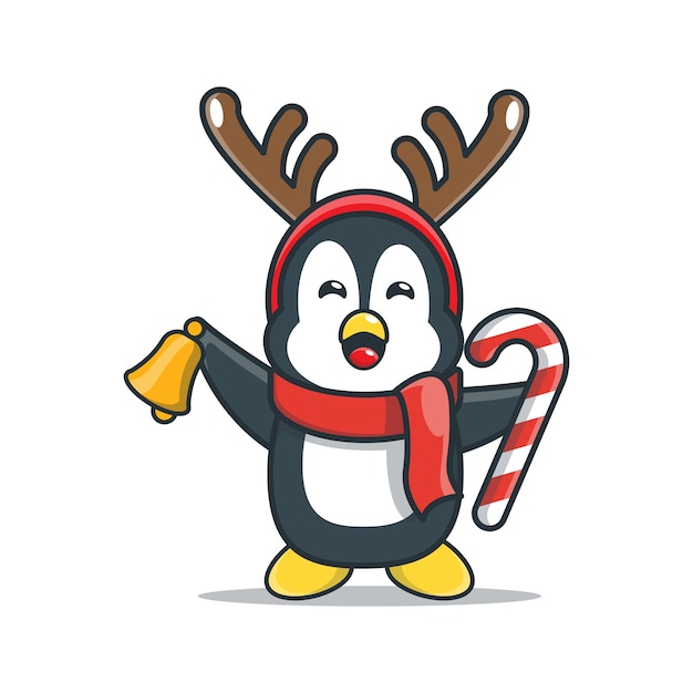 cute penguin with bell and candy