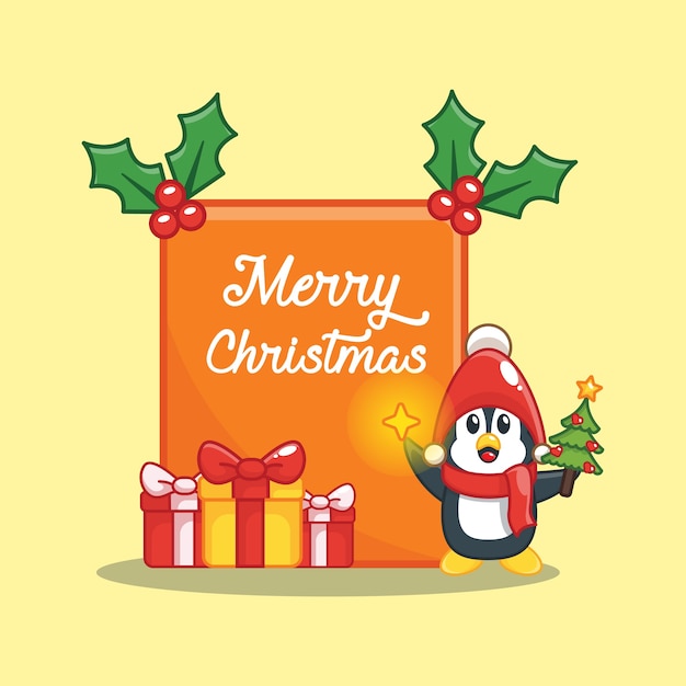 cute penguin with christmas greeting