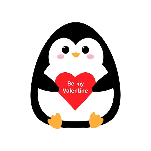 Cute penguin with a heart and the inscription Be my Valentine